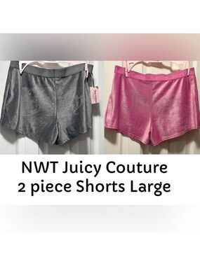 NWT Juicy Couture 2 Piece Velour Ribbed Shorts with Bling Pink Gray Size Large